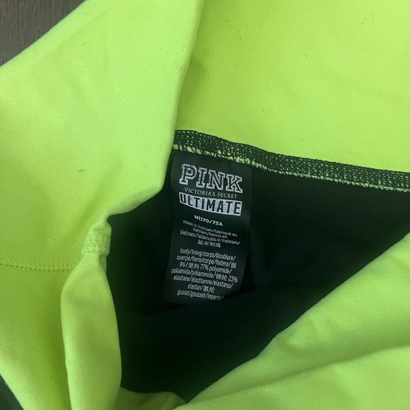 PINK Victoria's Secret Neon Yellow and Black Leggings M - Picture 5 of 6